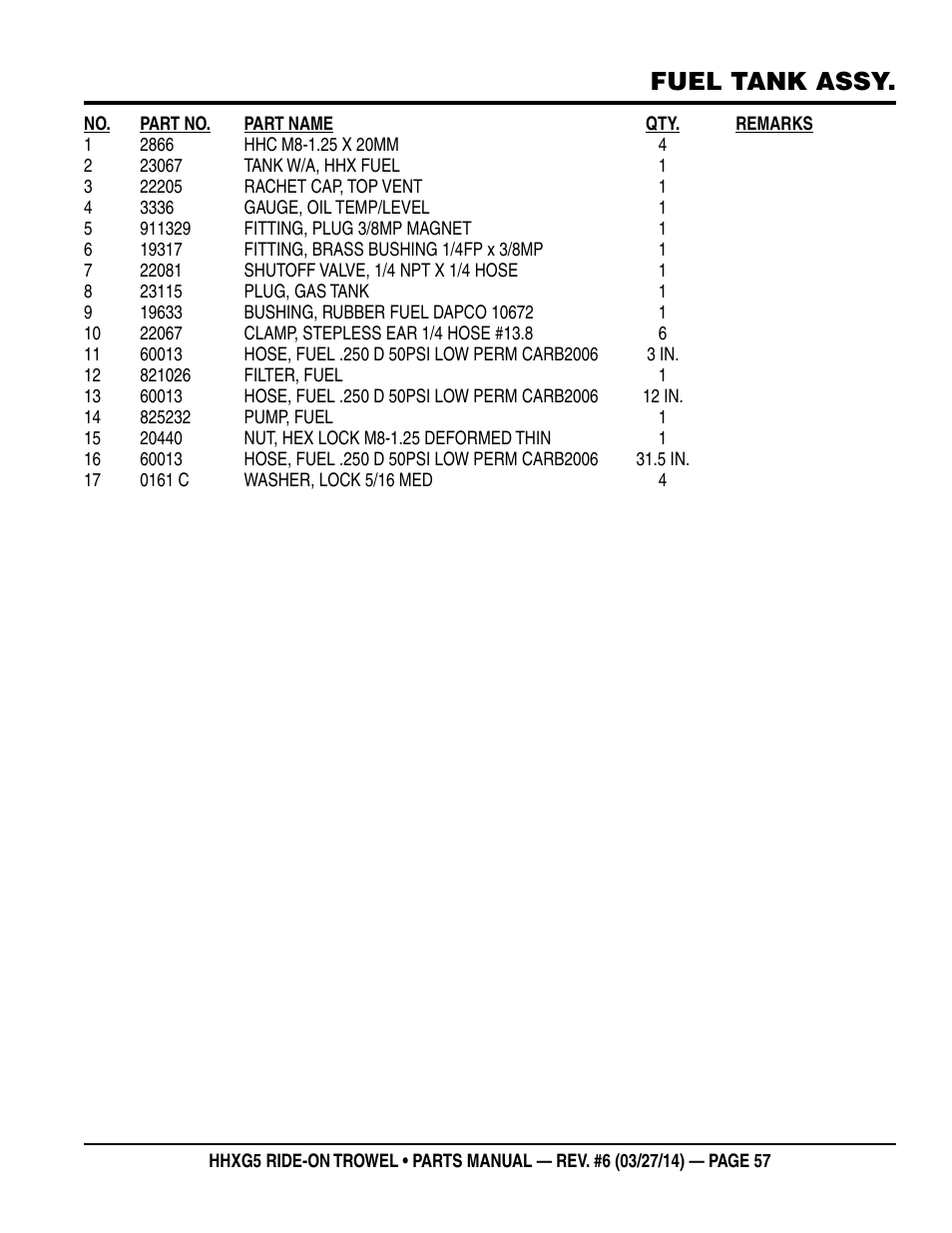 Fuel tank assy | Multiquip HHXG5 User Manual | Page 57 / 68