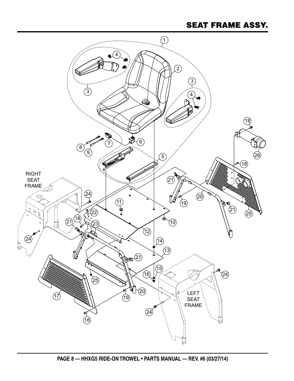 Seat frame assy | Multiquip HHXG5 User Manual | Page 8 / 68