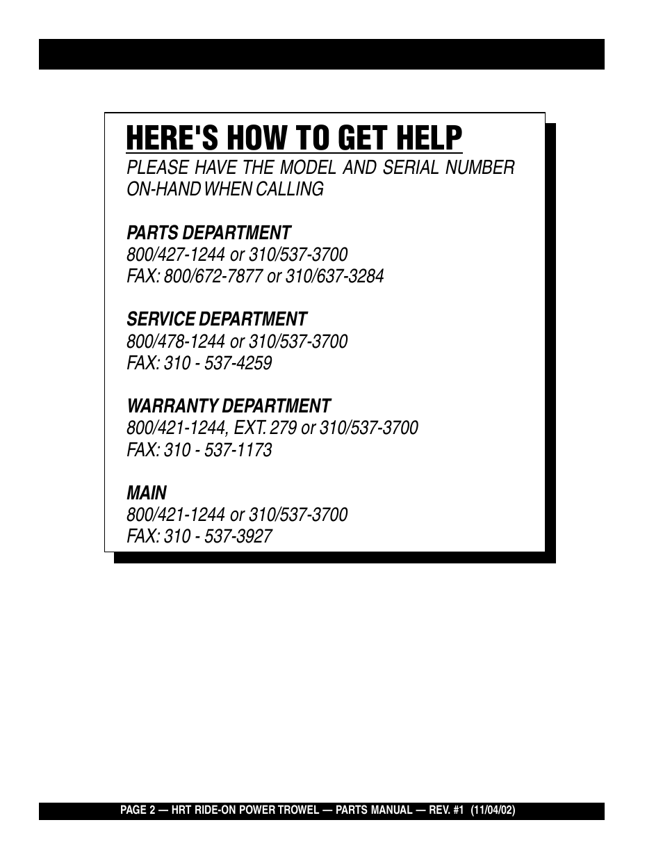 Here's how to get help | Multiquip HRT User Manual | Page 2 / 57