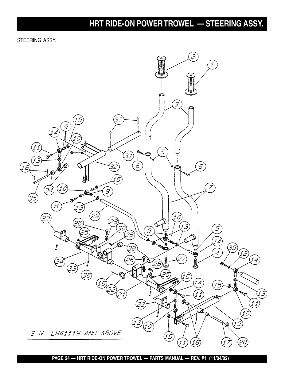 Hrt ride-on power trowel — steering assy | Multiquip HRT User Manual | Page 24 / 57