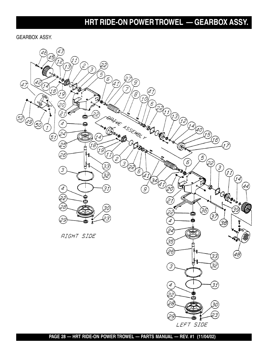 Hrt ride-on power trowel — gearbox assy | Multiquip HRT User Manual | Page 28 / 57