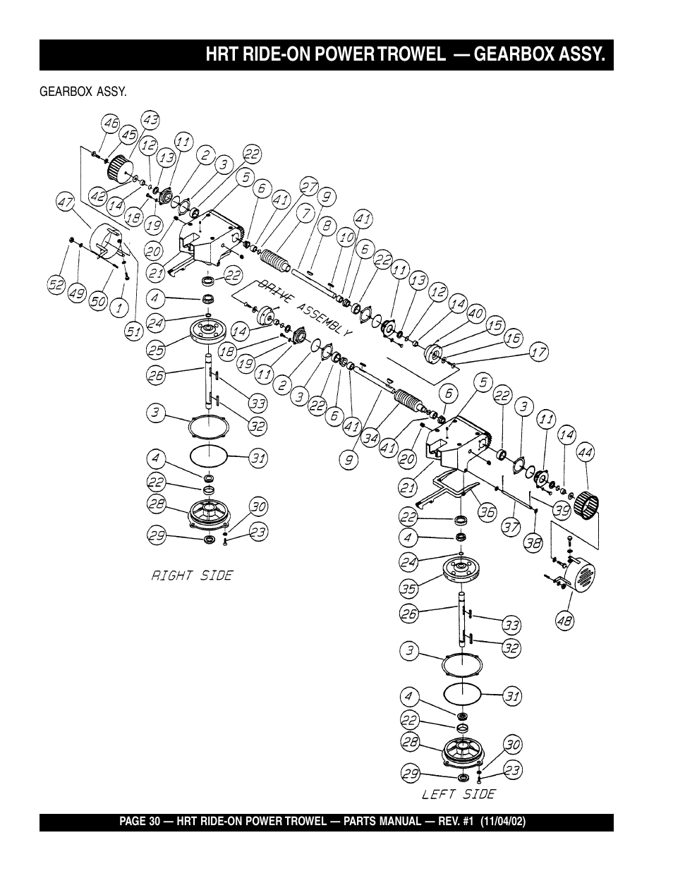 Hrt ride-on power trowel — gearbox assy | Multiquip HRT User Manual | Page 30 / 57