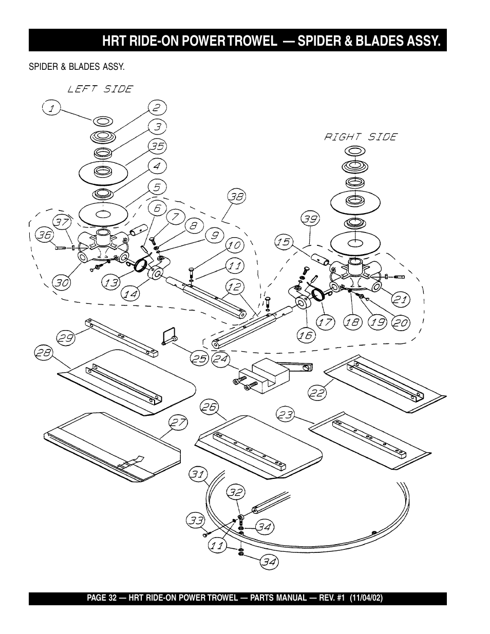 Hrt ride-on power trowel — spider & blades assy | Multiquip HRT User Manual | Page 32 / 57