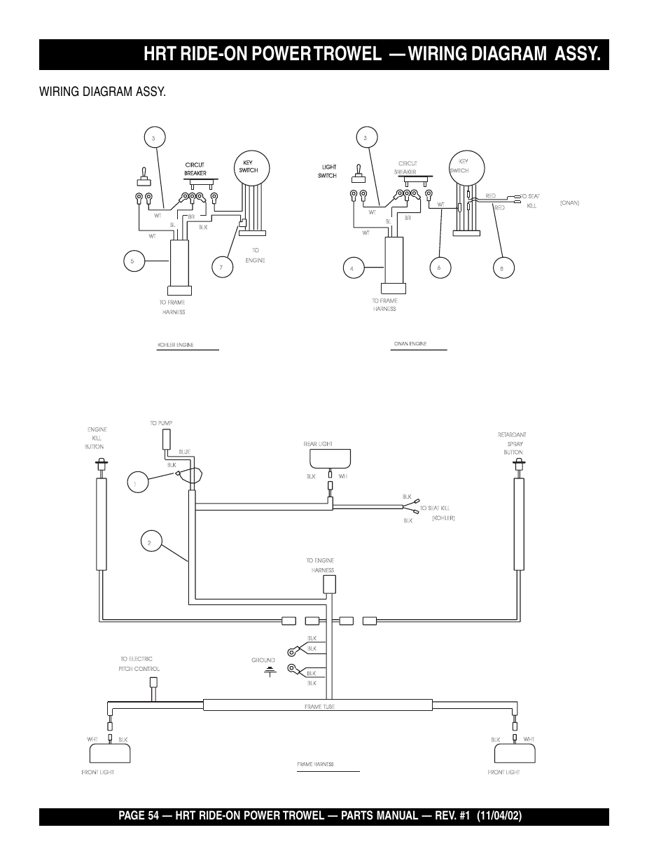 Hrt ride-on power trowel — wiring diagram assy, Wiring diagram assy | Multiquip HRT User Manual | Page 54 / 57