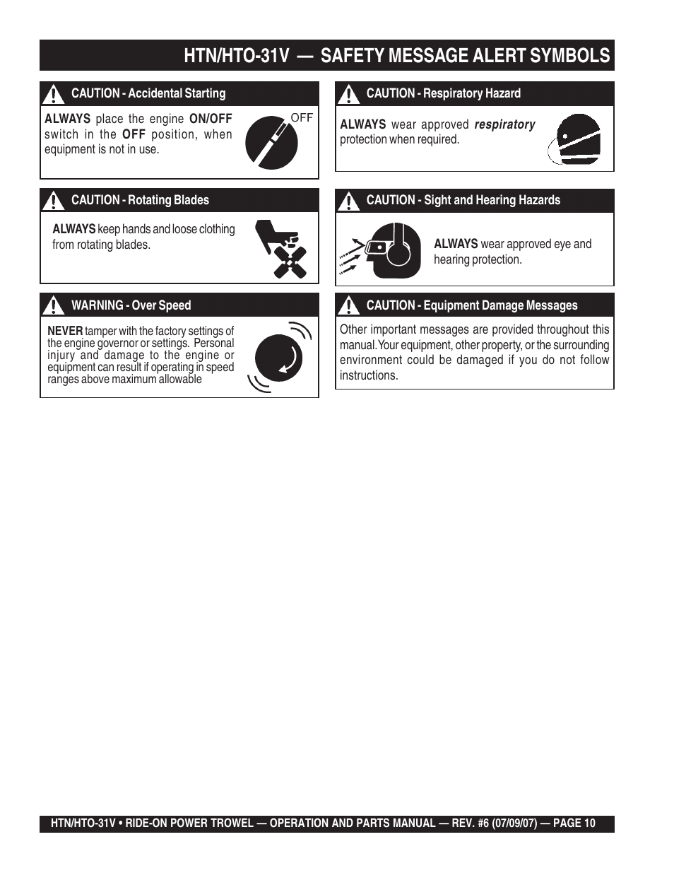 Htn/hto-31v — safety message alert symbols | Multiquip HTO_31V User Manual | Page 10 / 102