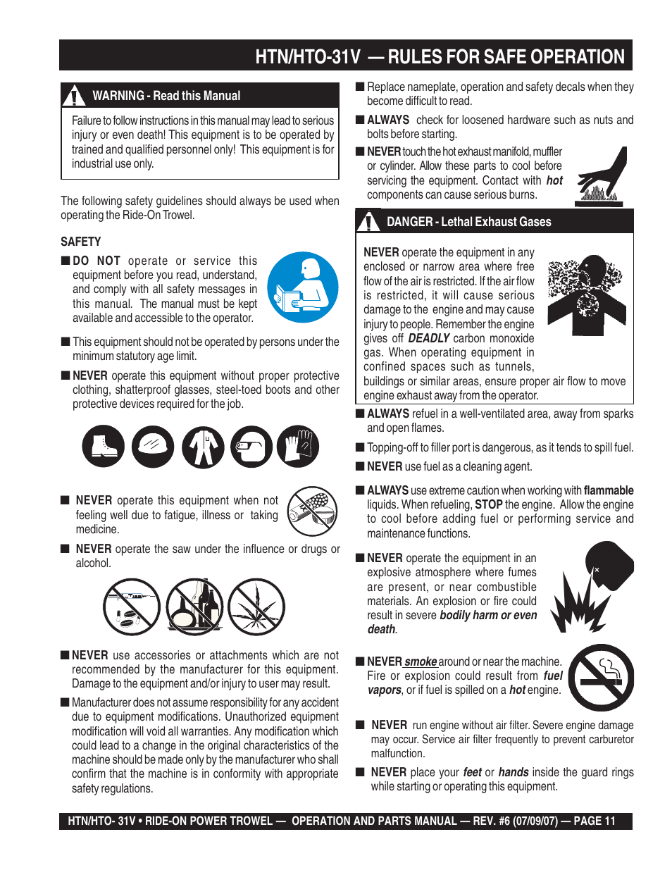 Htn/hto-31v — rules for safe operation | Multiquip HTO_31V User Manual | Page 11 / 102