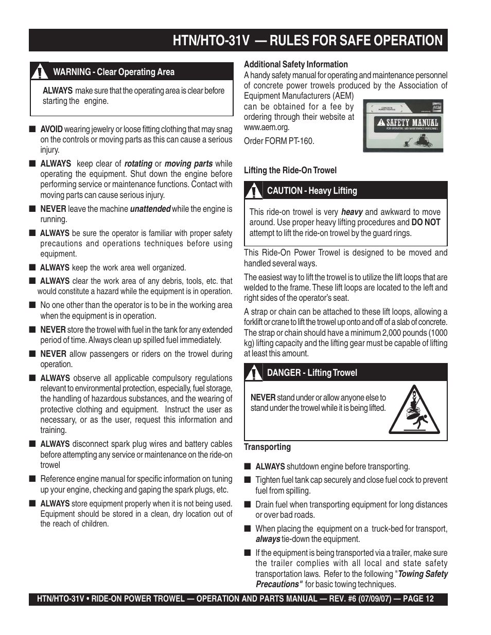 Htn/hto-31v — rules for safe operation | Multiquip HTO_31V User Manual | Page 12 / 102