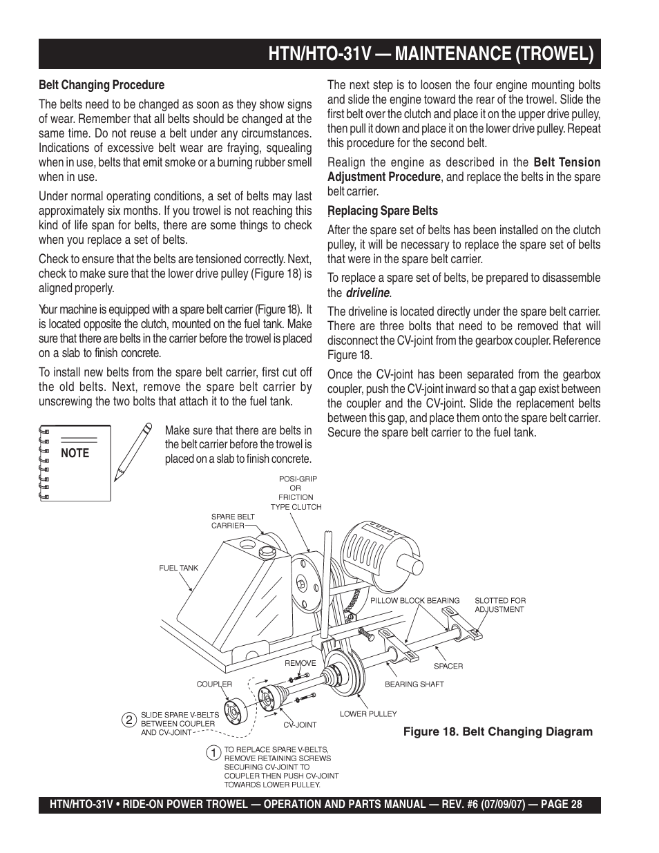 Htn/hto-31v — maintenance (trowel) | Multiquip HTO_31V User Manual | Page 28 / 102