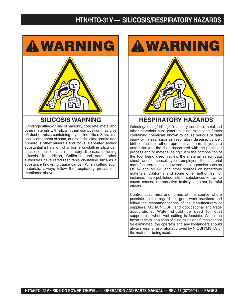 Warning | Multiquip HTO_31V User Manual | Page 3 / 102