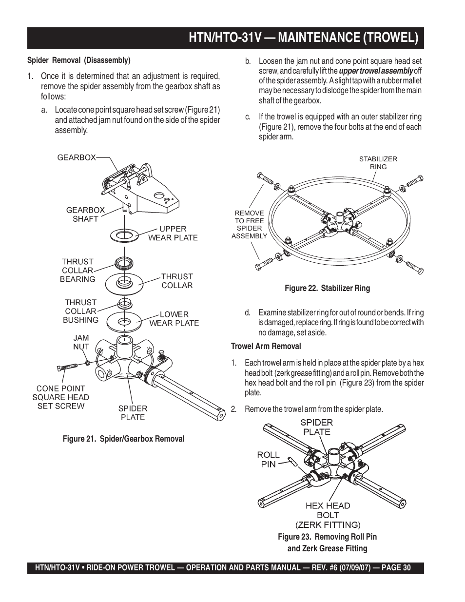 Htn/hto-31v — maintenance (trowel) | Multiquip HTO_31V User Manual | Page 30 / 102