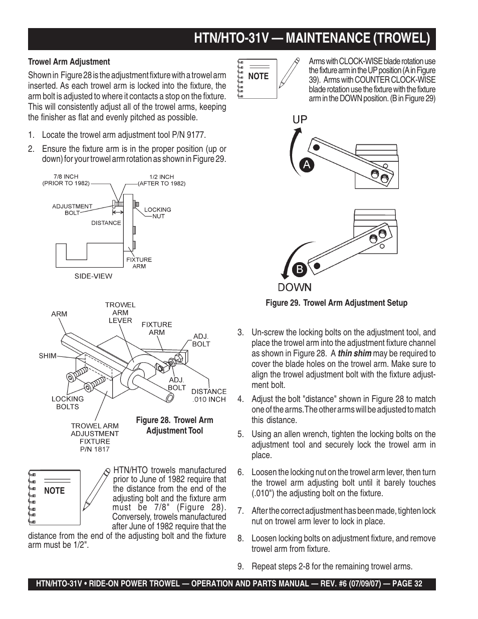 Htn/hto-31v — maintenance (trowel) | Multiquip HTO_31V User Manual | Page 32 / 102