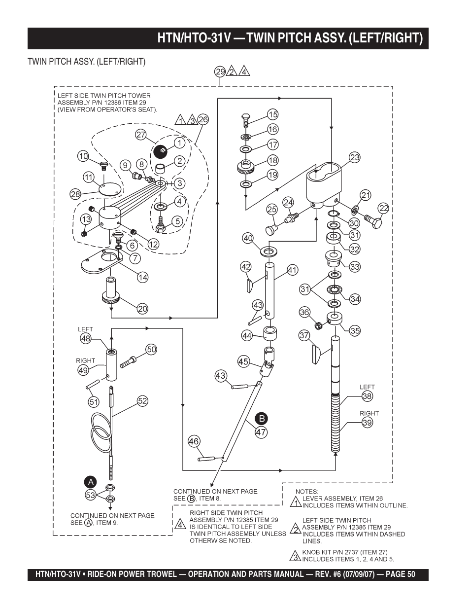 Htn/hto-31v — twin pitch assy. (left/right) | Multiquip HTO_31V User Manual | Page 50 / 102
