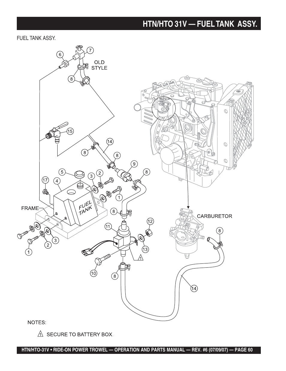 Htn/hto 31v — fuel tank assy | Multiquip HTO_31V User Manual | Page 60 / 102