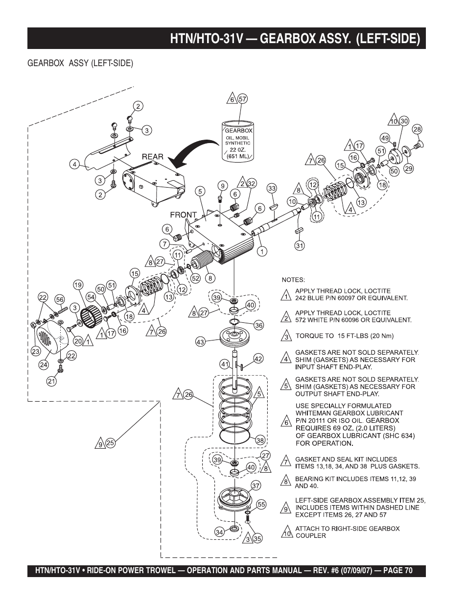 Htn/hto-31v — gearbox assy. (left-side) | Multiquip HTO_31V User Manual | Page 70 / 102