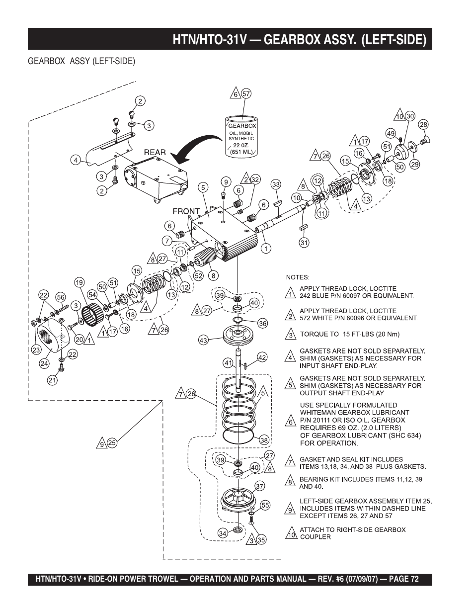 Htn/hto-31v — gearbox assy. (left-side) | Multiquip HTO_31V User Manual | Page 72 / 102