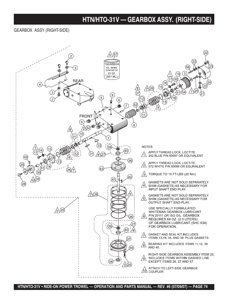 Htn/hto-31v — gearbox assy. (right-side) | Multiquip HTO_31V User Manual | Page 74 / 102