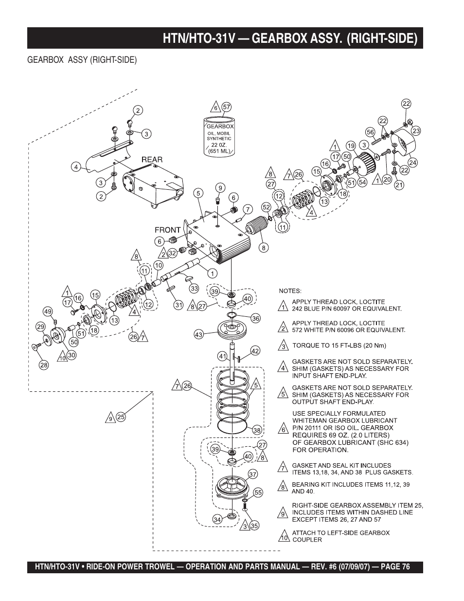 Htn/hto-31v — gearbox assy. (right-side) | Multiquip HTO_31V User Manual | Page 76 / 102
