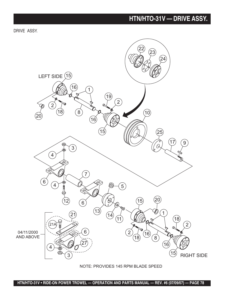 Htn/hto-31v — drive assy | Multiquip HTO_31V User Manual | Page 78 / 102