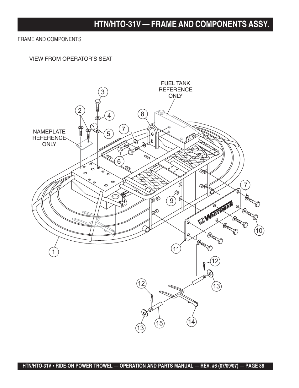 Htn/hto-31v — frame and components assy | Multiquip HTO_31V User Manual | Page 86 / 102