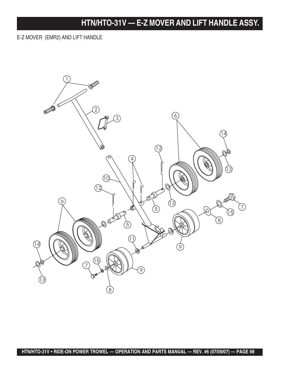 Htn/hto-31v — e-z mover and lift handle assy | Multiquip HTO_31V User Manual | Page 98 / 102