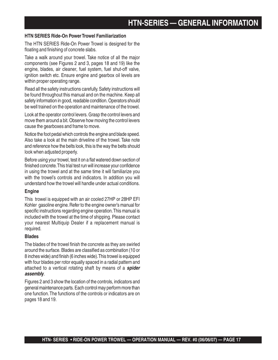 Htn-series — general information | Multiquip HTN27K_28K User Manual | Page 17 / 46