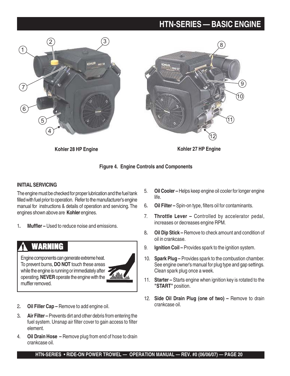 Htn-series — basic engine, Warning | Multiquip HTN27K_28K User Manual | Page 20 / 46