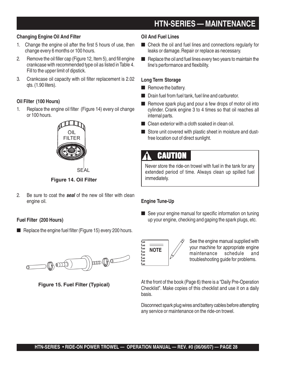 Htn-series — maintenance, Caution | Multiquip HTN27K_28K User Manual | Page 28 / 46