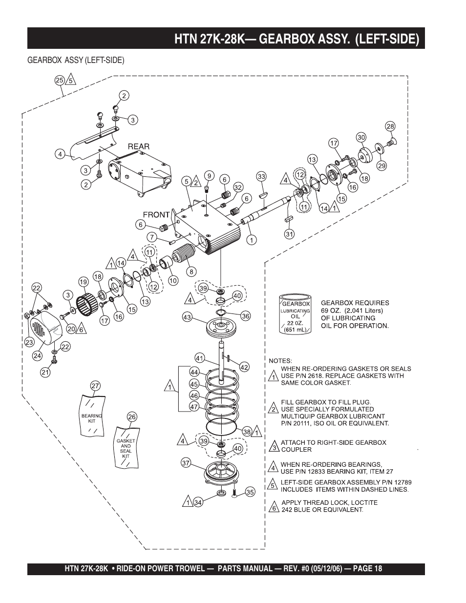 Htn 27k-28k— gearbox assy. (left-side) | Multiquip HTN27K_28K User Manual | Page 18 / 66