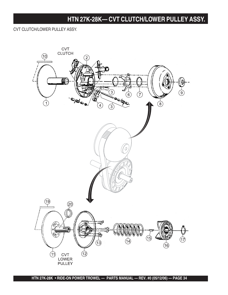 Htn 27k-28k— cvt clutch/lower pulley assy | Multiquip HTN27K_28K User Manual | Page 34 / 66