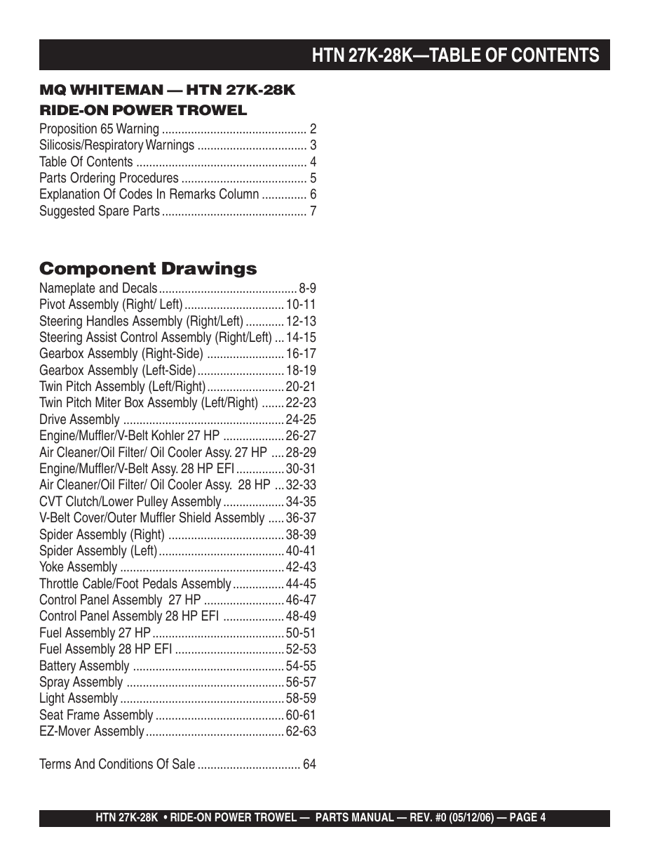 Htn 27k-28k—table of contents | Multiquip HTN27K_28K User Manual | Page 4 / 66