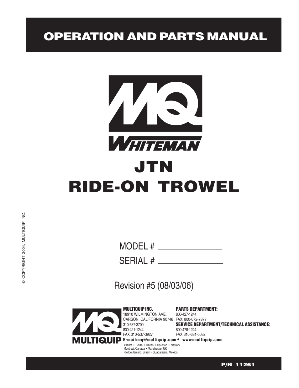 Multiquip JTN User Manual | 116 pages