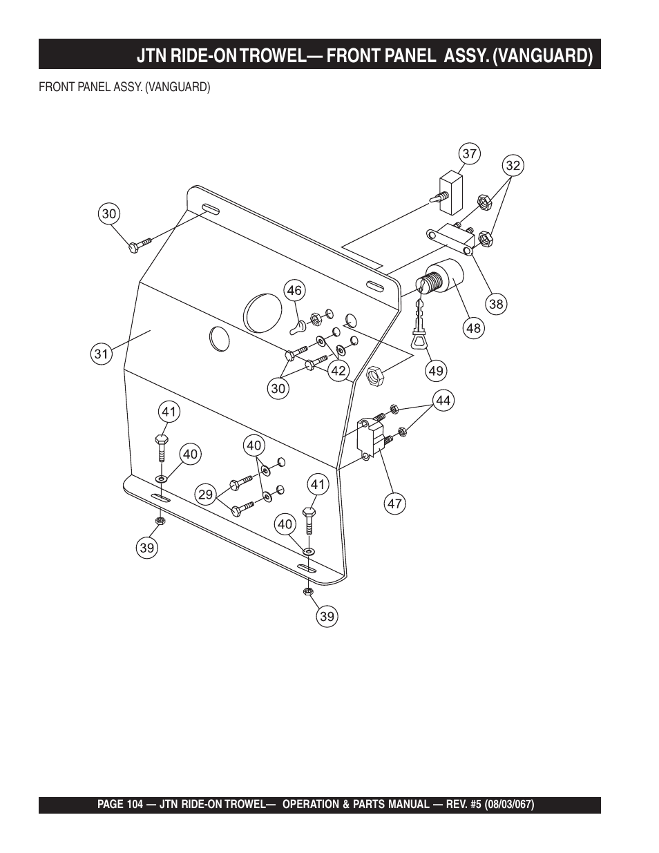 Jtn ride-on trowel— front panel assy. (vanguard) | Multiquip JTN User Manual | Page 104 / 116