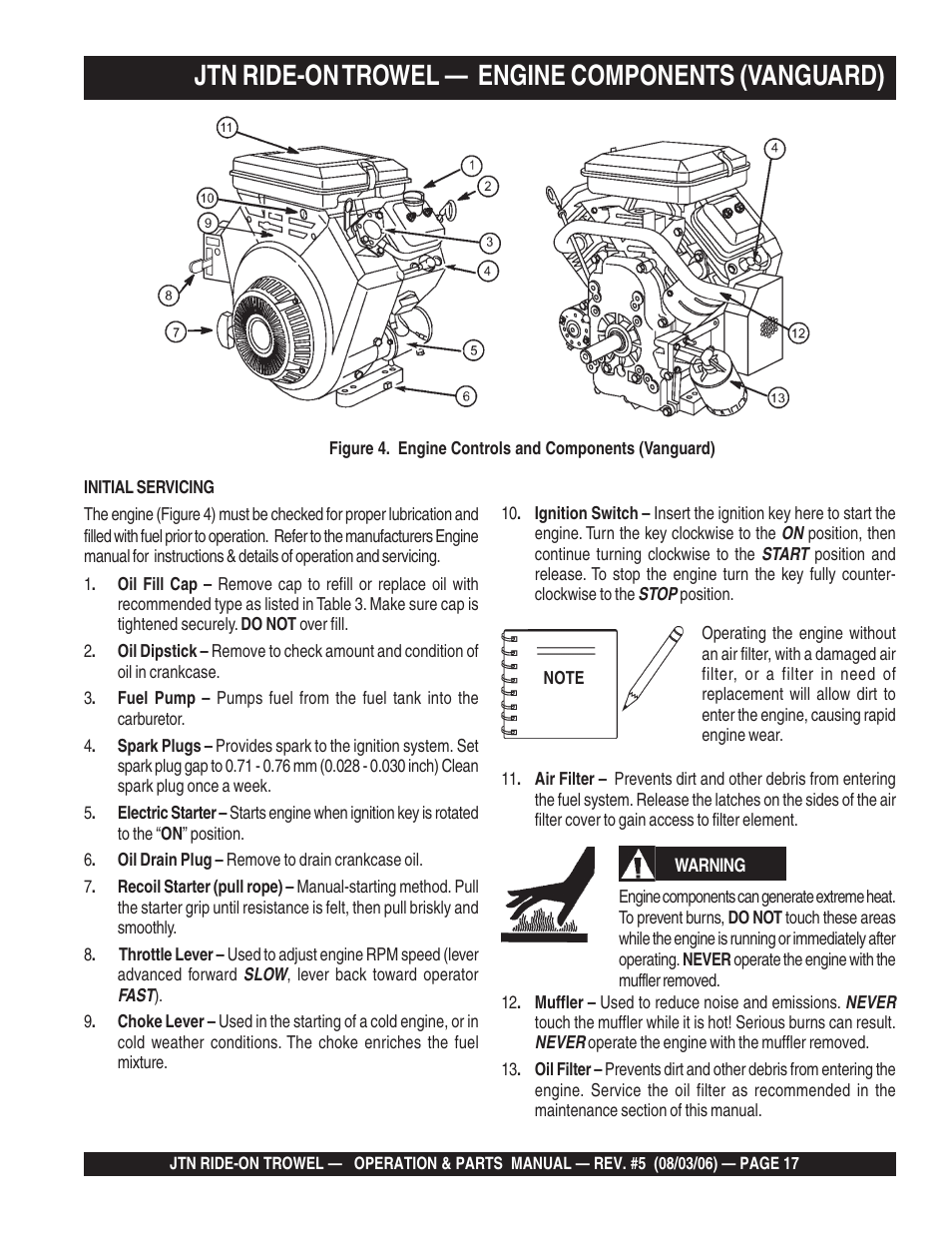 Jtn ride-on trowel — engine components (vanguard) | Multiquip JTN User Manual | Page 17 / 116