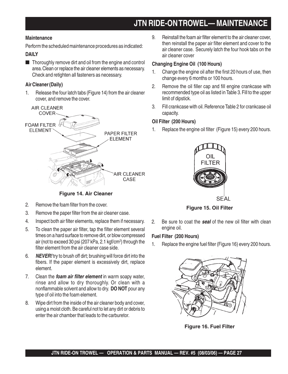 Jtn ride-on trowel— maintenance | Multiquip JTN User Manual | Page 27 / 116
