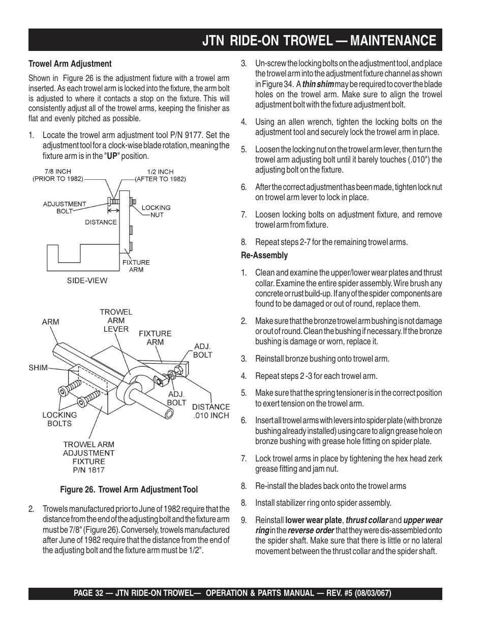 Jtn ride-on trowel — maintenance | Multiquip JTN User Manual | Page 32 / 116