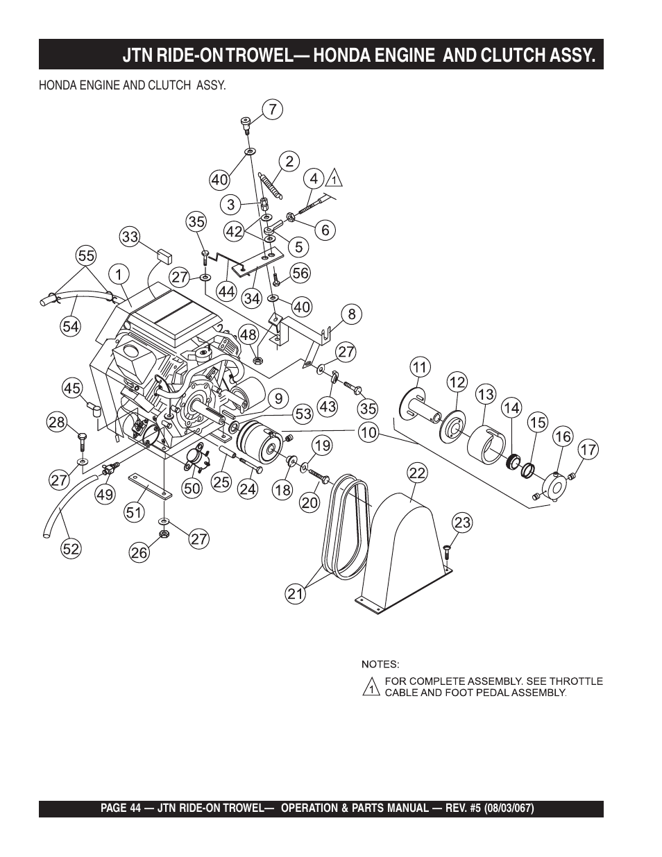Jtn ride-on trowel— honda engine and clutch assy | Multiquip JTN User Manual | Page 44 / 116