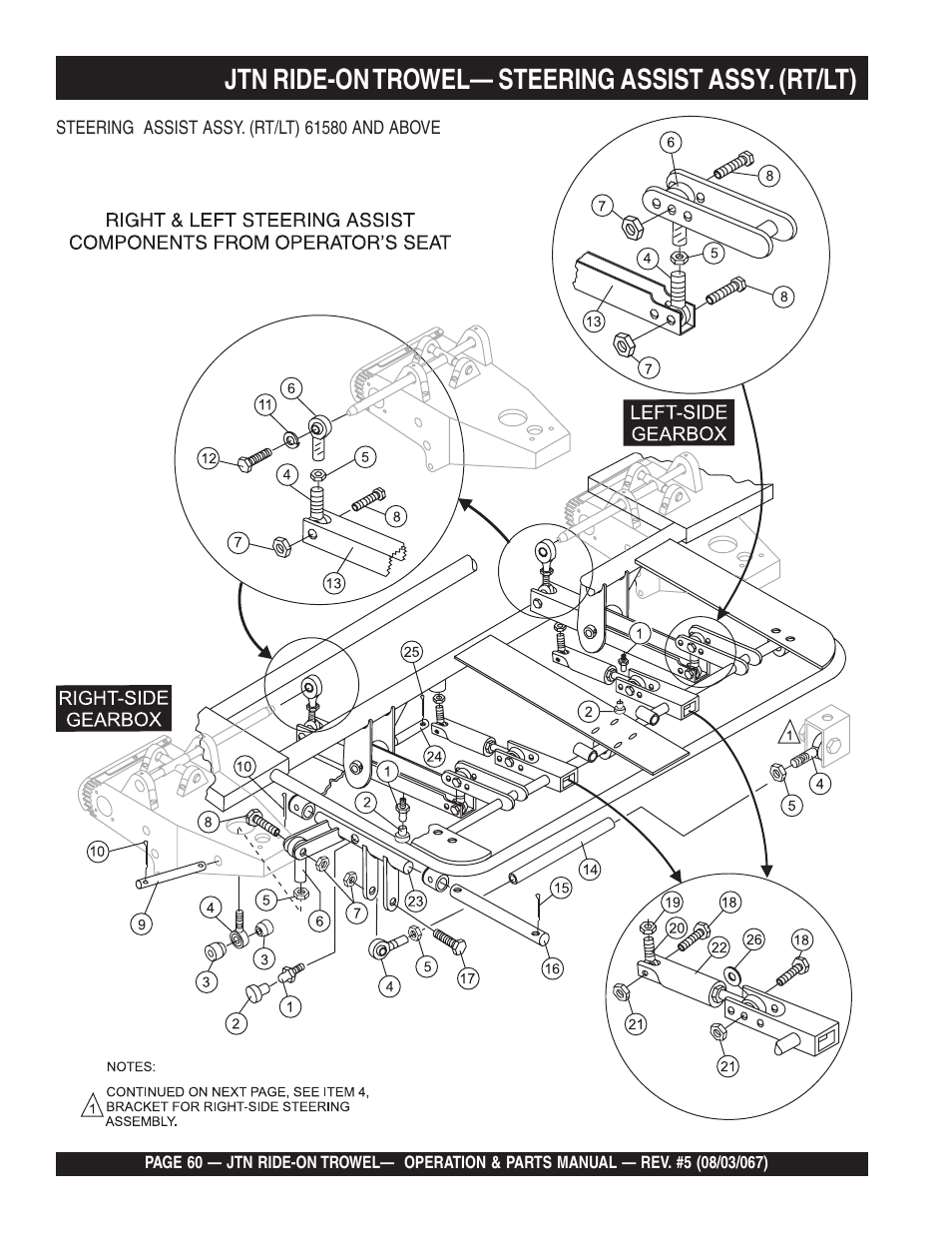 Jtn ride-on trowel— steering assist assy. (rt/lt) | Multiquip JTN User Manual | Page 60 / 116
