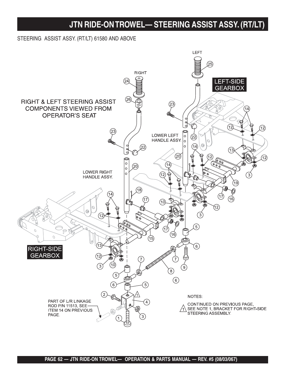 Jtn ride-on trowel— steering assist assy. (rt/lt) | Multiquip JTN User Manual | Page 62 / 116