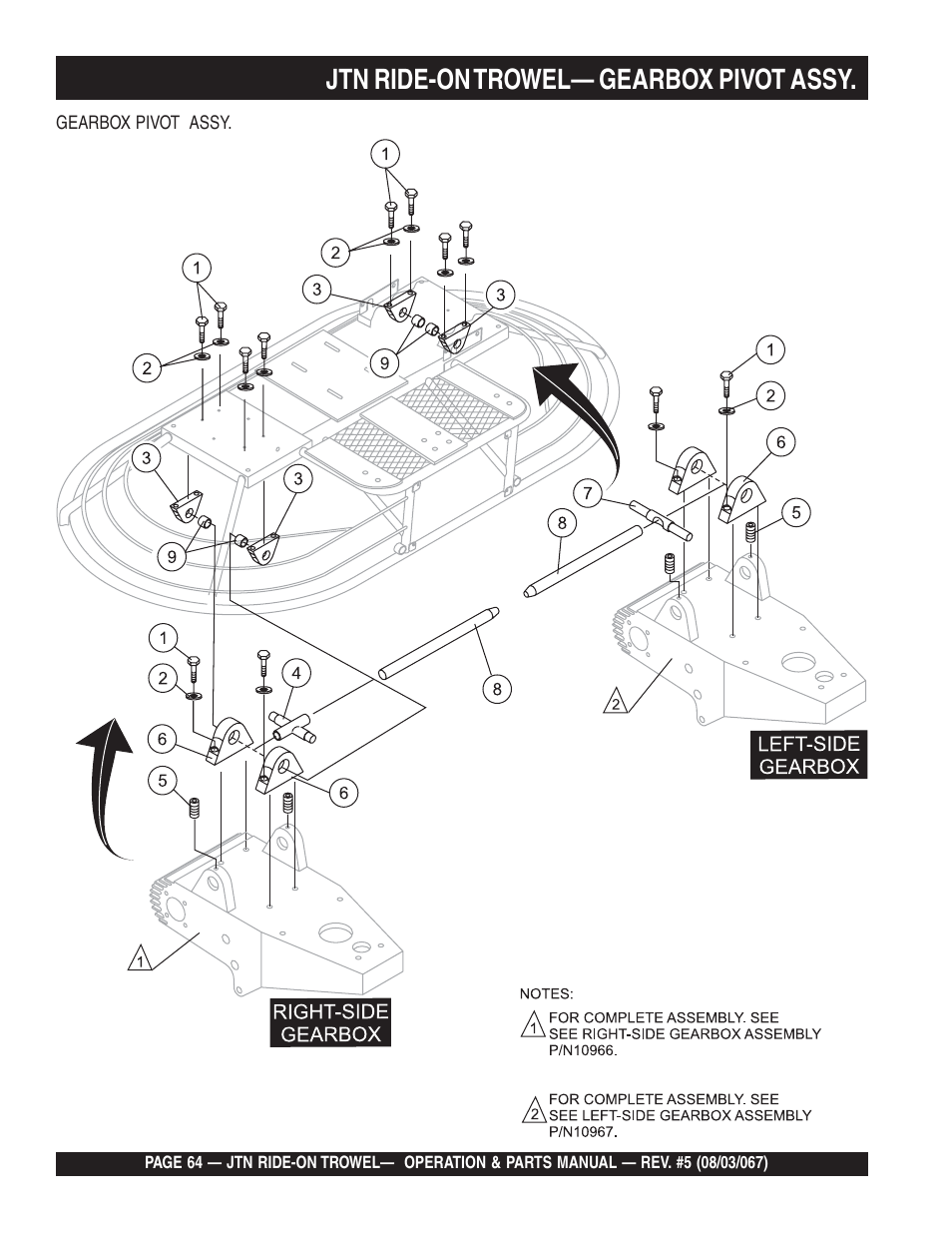 Jtn ride-on trowel— gearbox pivot assy | Multiquip JTN User Manual | Page 64 / 116