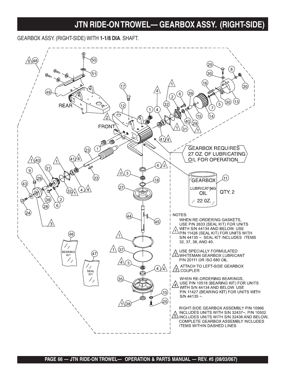 Jtn ride-on trowel— gearbox assy. (right-side) | Multiquip JTN User Manual | Page 66 / 116