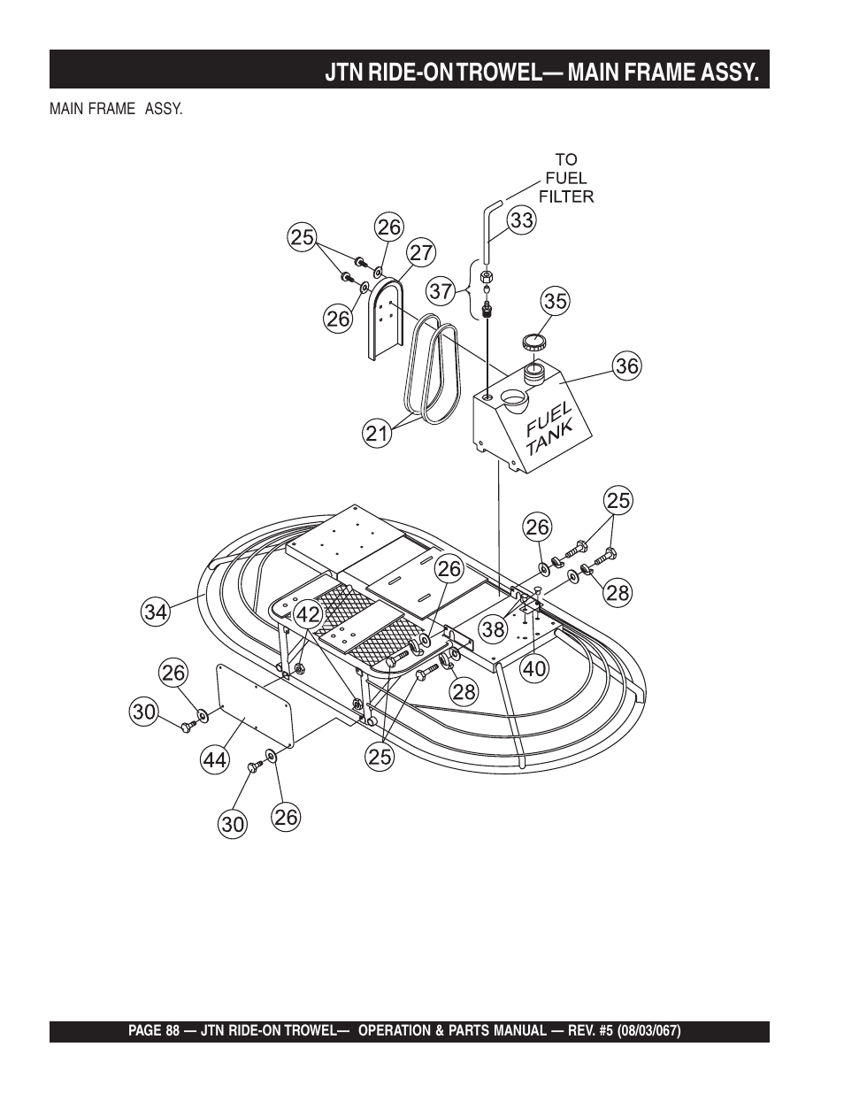 Jtn ride-on trowel— main frame assy | Multiquip JTN User Manual | Page 88 / 116
