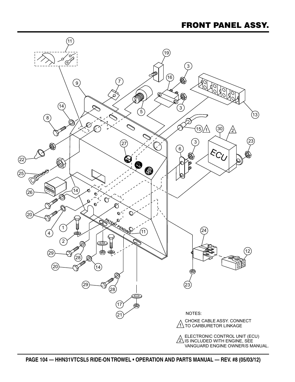 Front panel assy | Multiquip HHN31VTCSL5 User Manual | Page 104 / 112