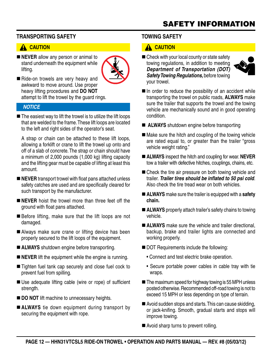 Safety information | Multiquip HHN31VTCSL5 User Manual | Page 12 / 112