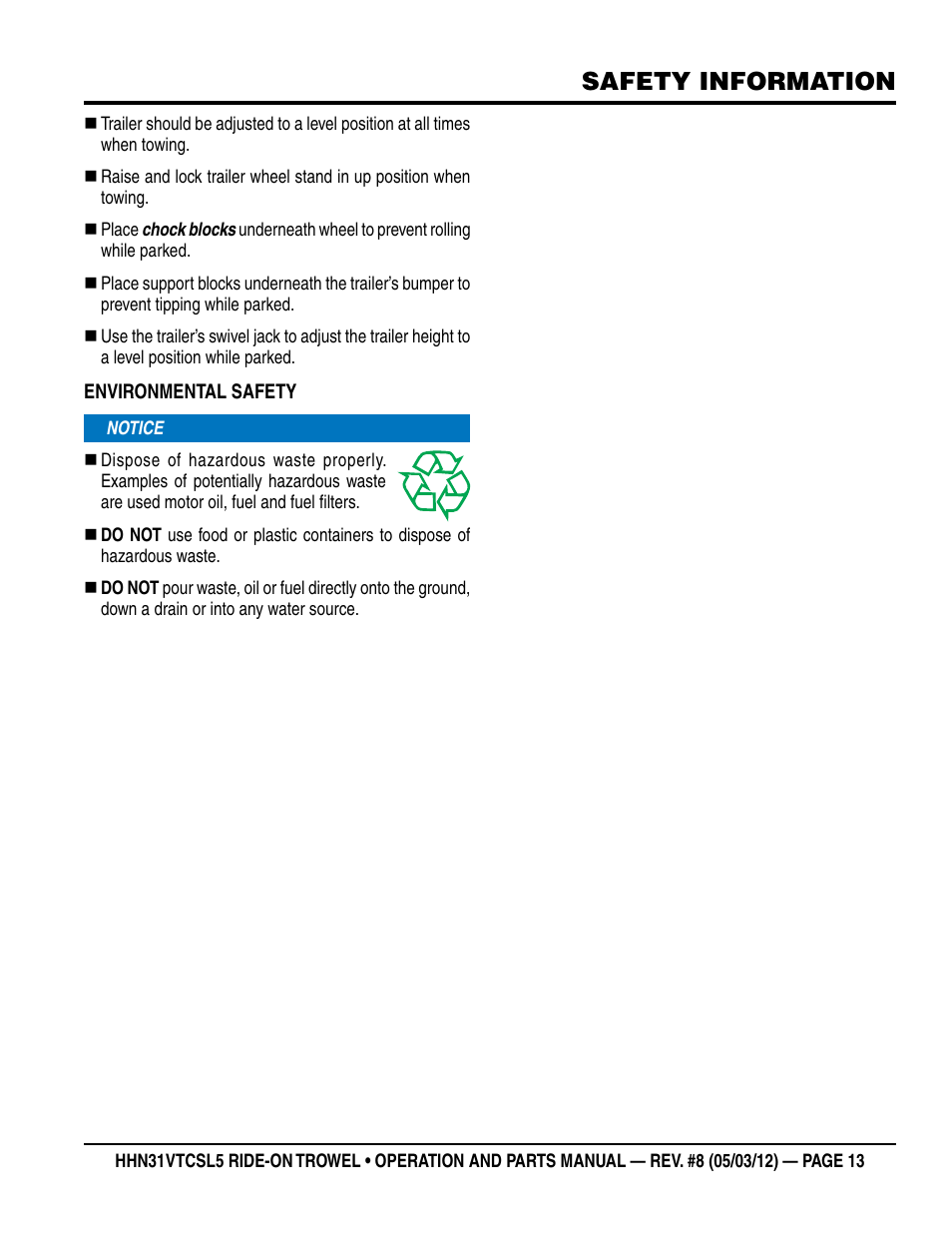 Safety information | Multiquip HHN31VTCSL5 User Manual | Page 13 / 112