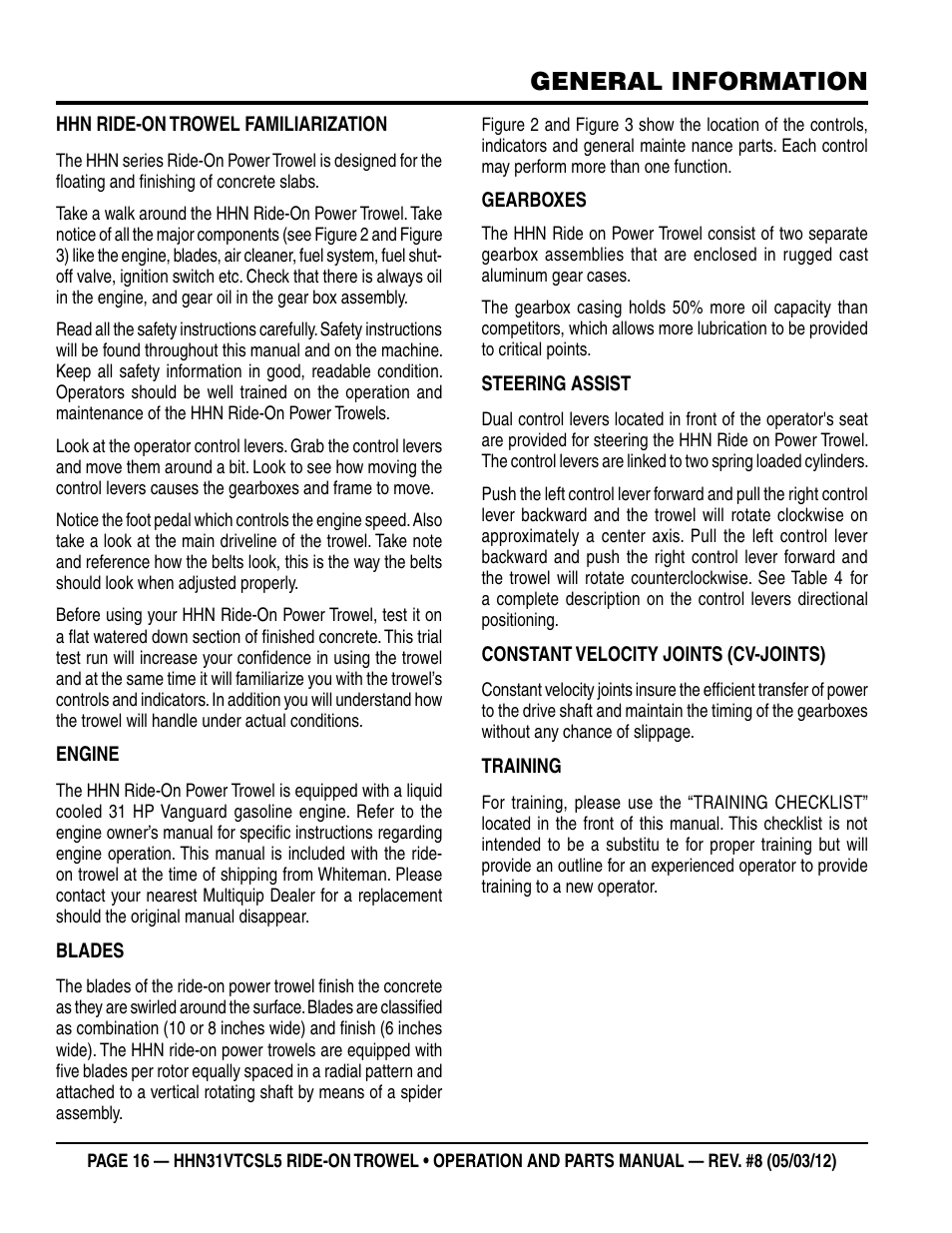 General information | Multiquip HHN31VTCSL5 User Manual | Page 16 / 112