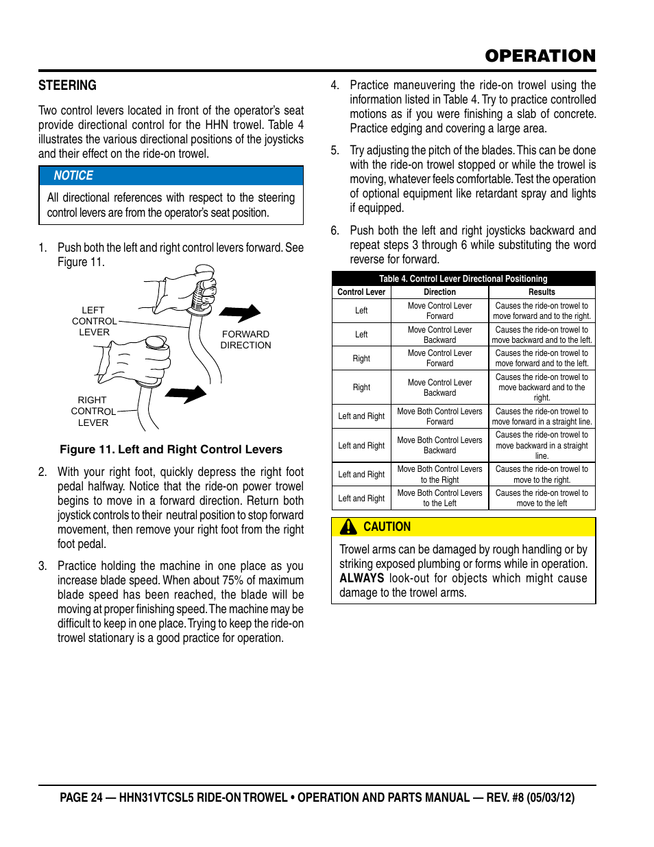 Operation, Steering | Multiquip HHN31VTCSL5 User Manual | Page 24 / 112