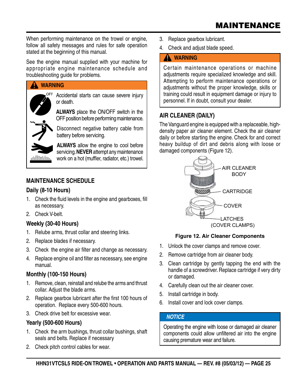 Maintenance | Multiquip HHN31VTCSL5 User Manual | Page 25 / 112