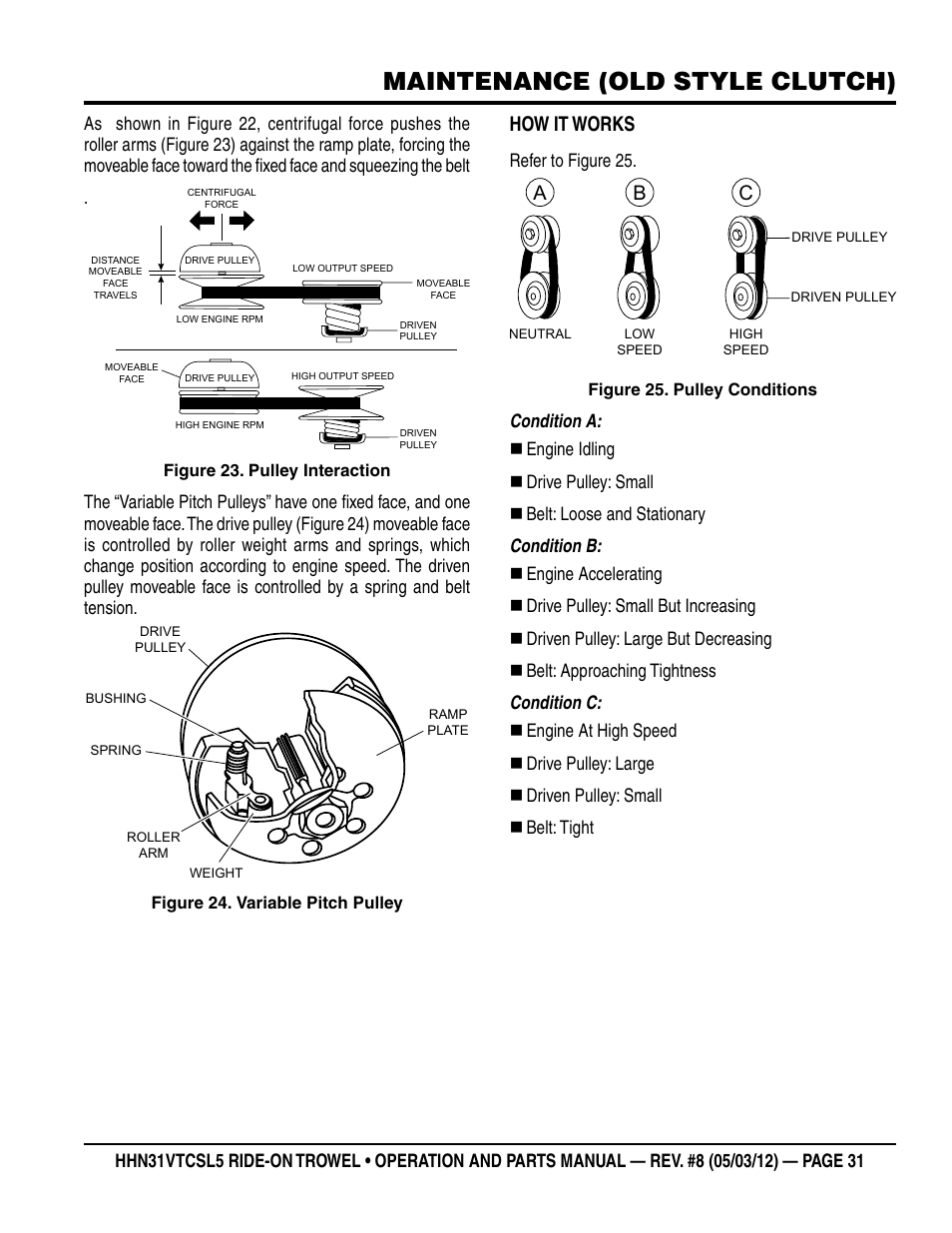 Maintenance (old style clutch), How it works, Ab c | Multiquip HHN31VTCSL5 User Manual | Page 31 / 112
