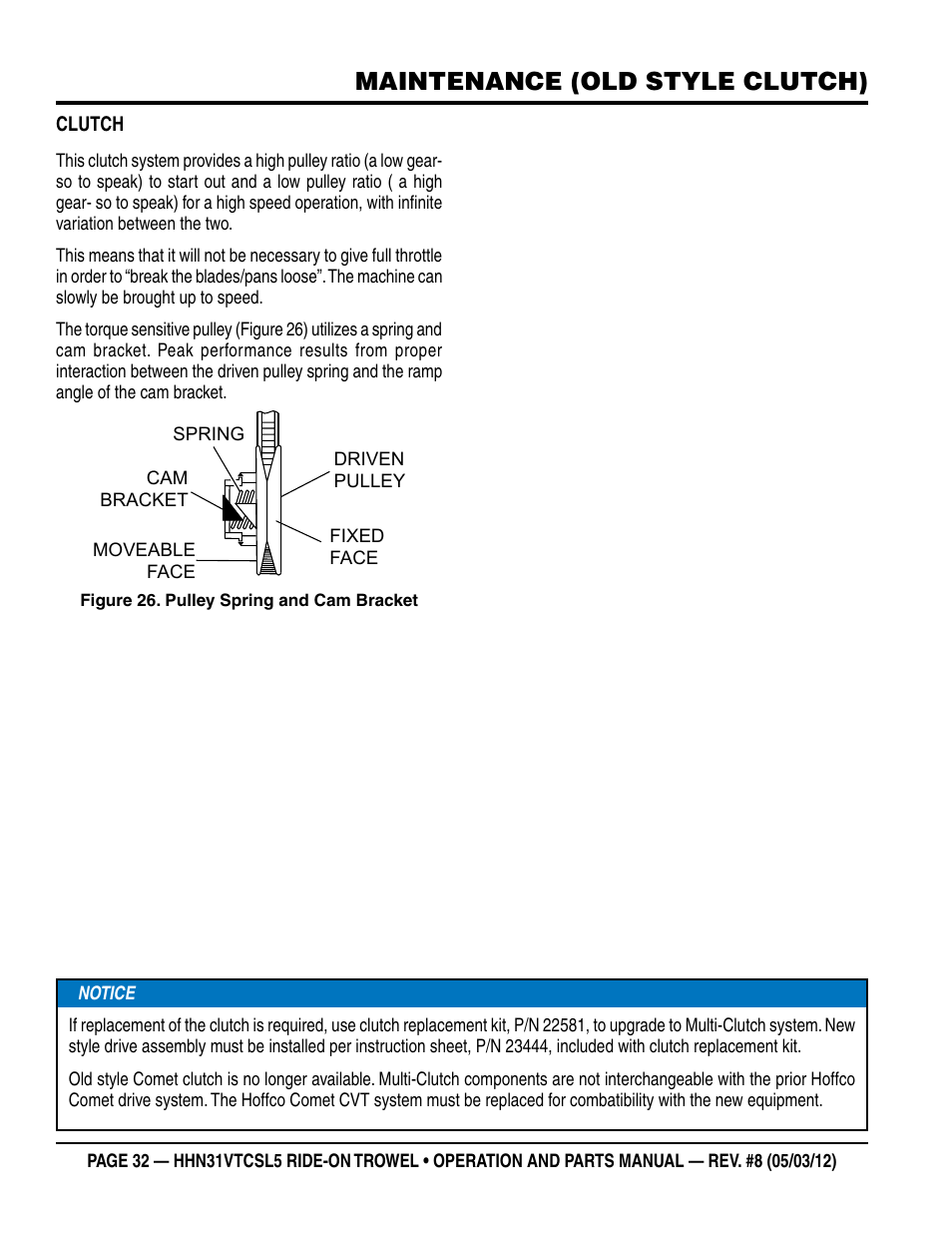 Maintenance (old style clutch) | Multiquip HHN31VTCSL5 User Manual | Page 32 / 112