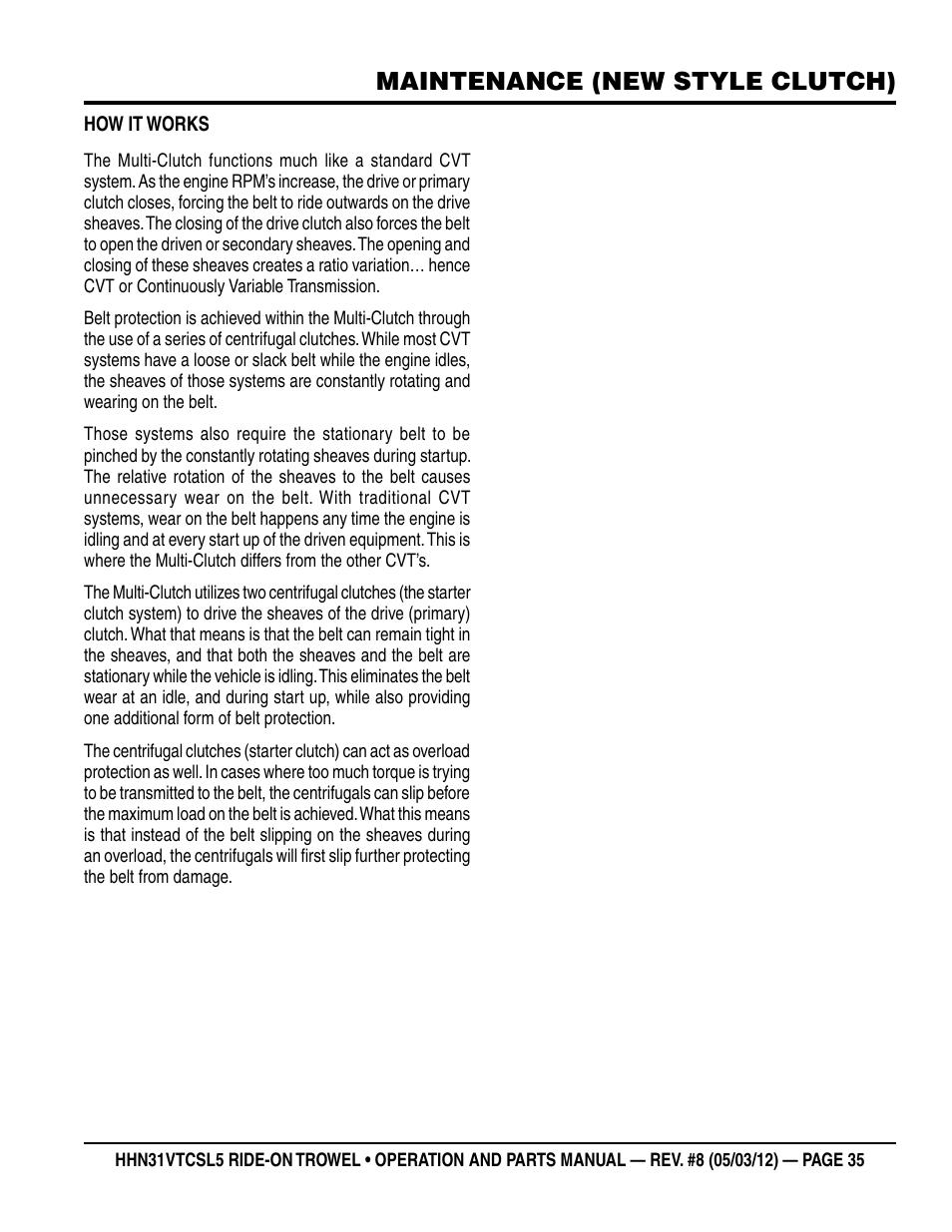Maintenance (new style clutch) | Multiquip HHN31VTCSL5 User Manual | Page 35 / 112